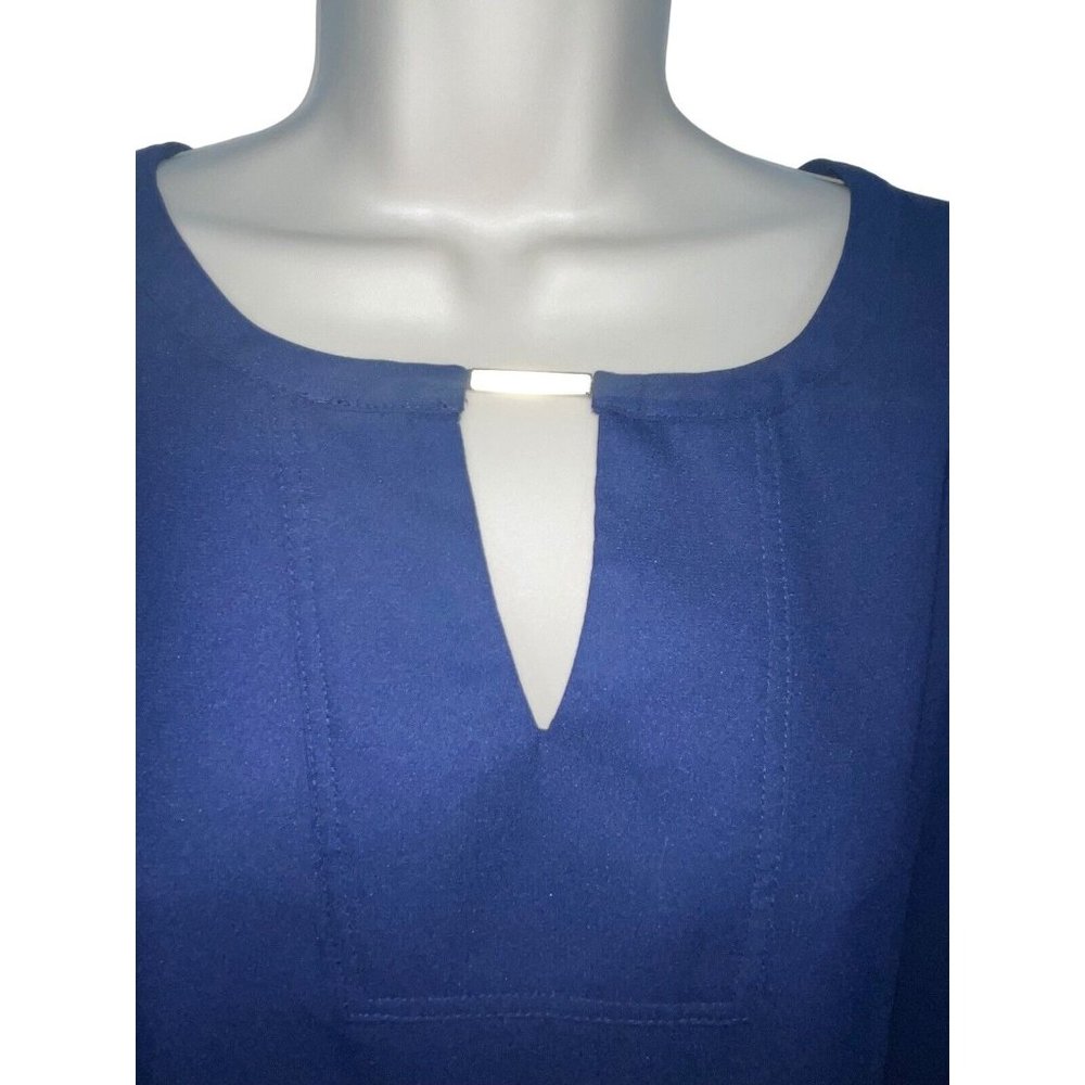 DANA BUCHMAN Women's Small Metal-Accent Keyhole Top Navy Blue Blouse 3/4 Sleeve - Picture 3 of 7